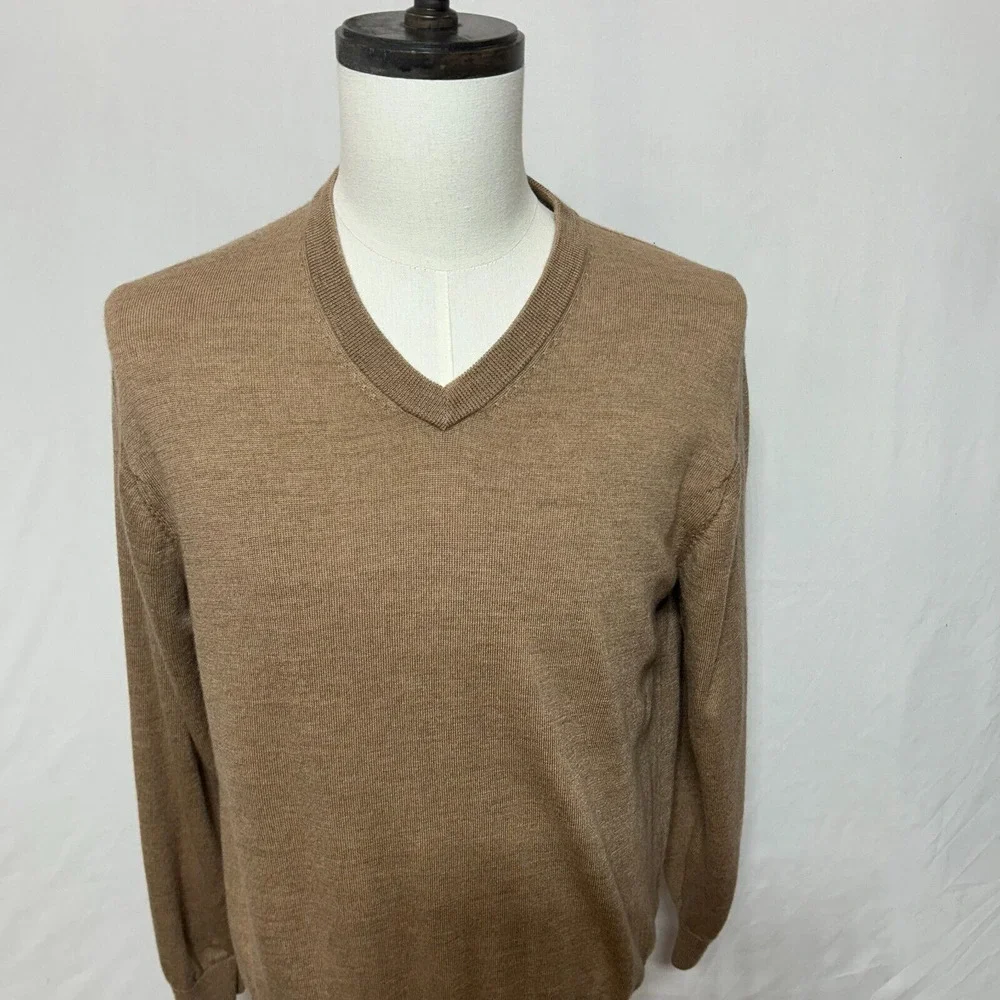 Hart Schaffner Marx Sweater Mens Large Tan Extra‎ Fine Merino Wool Long Sleeve